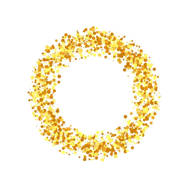 Gold Confetti on Red. Isolated Golden Dust Particles. Foil Border. Geometric Anniversary Backdrop. Fluid Birthday Card. Random Bridal Backdrop. Vector Round Bokeh. Abstract Iridescent Background.