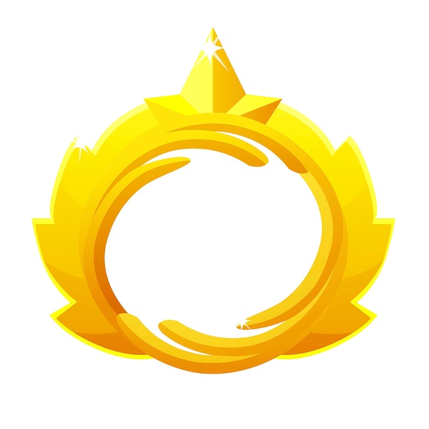 Gold game avatar, luxury round frame with crown template for game. Vector illustration golden empty blank frame for graphic design.