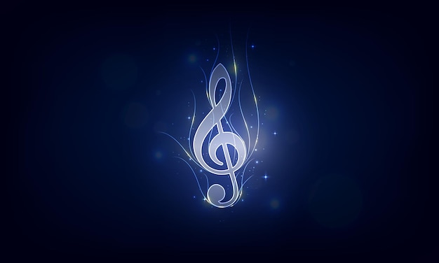 Gold light music note on blue background vector illustration