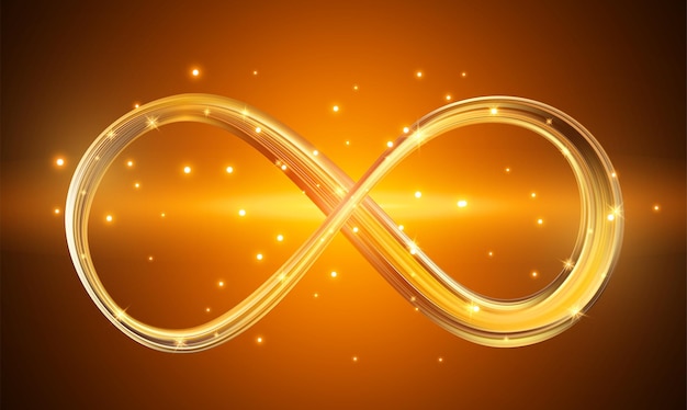 Gold shining infinity symbol glowing infinity sign