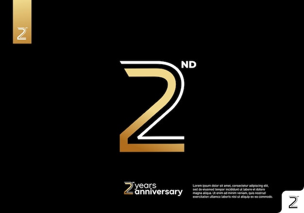 golden 2nd anniversary celebration logotype on black background