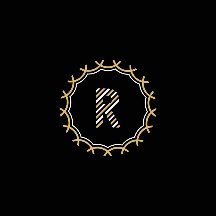 Golden and white vector frame with letter R