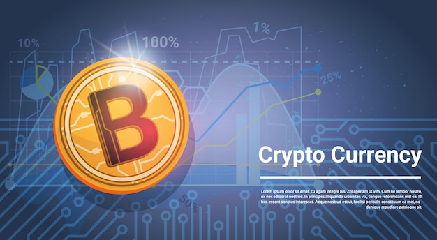 Golden Bitcoin Digital Currency Modern Web Money Blue Background With Charts And Graphs 