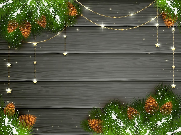 golden christmas decorations on black wooden background