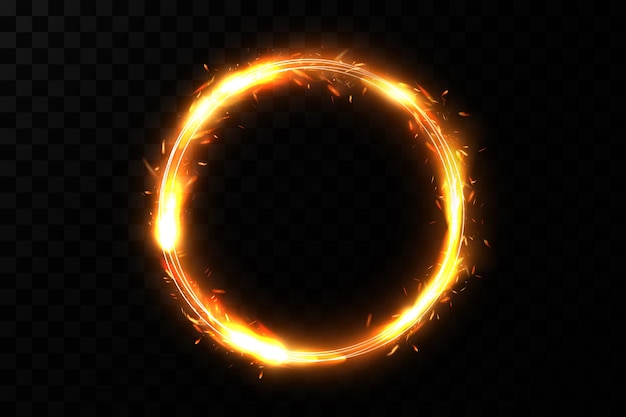 Golden circle with fire effects.