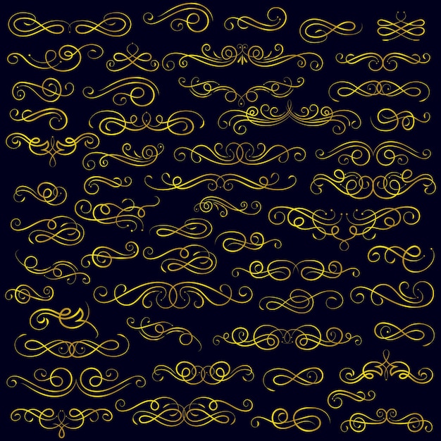 golden color page divider and design elements set of various simple black divider design