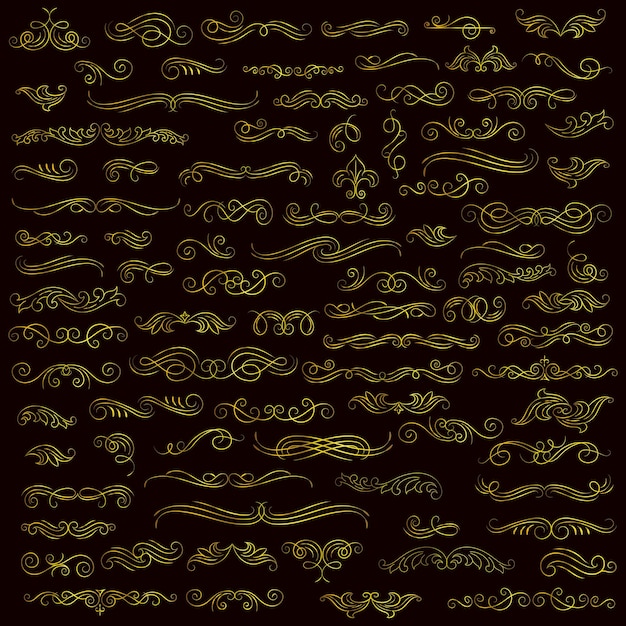 golden vintage floral elements art deco style decoration vector graphic elements for design vector