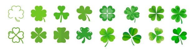 good luck four leaf clover flat icon clover silhouette set simple icon