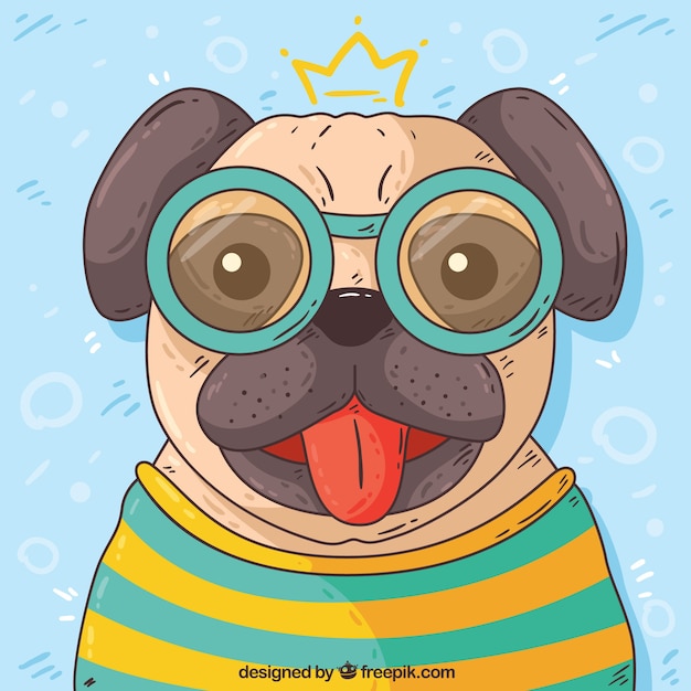 Gözlüklü elle çizilmiş pug