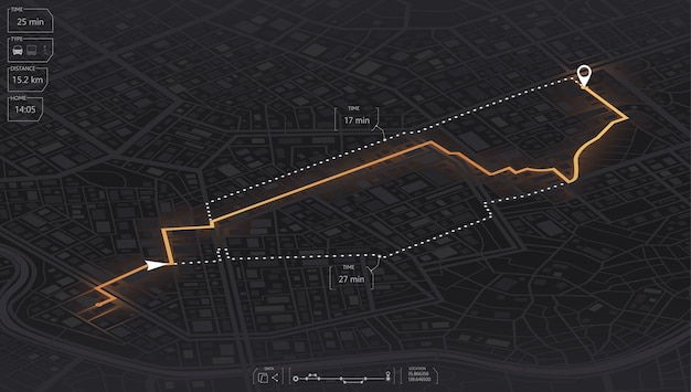 Gps map navigation. View from above the map buildings. Tracking car location. Abstract background.
