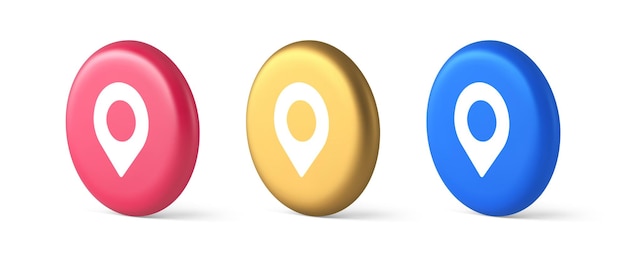 GPS map pin location service button application direction distance pointer 3d realistic icons