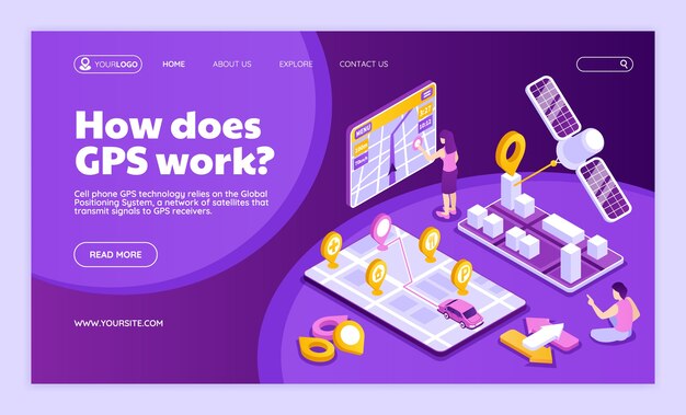 Gps navigation landing page in isometric style