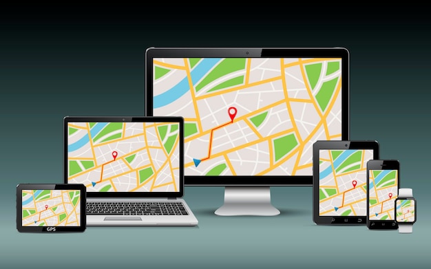 GPS navigation map on digital devices screens