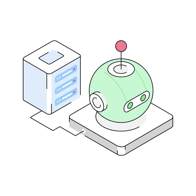 Grab this isometric style icon of robot server setup
