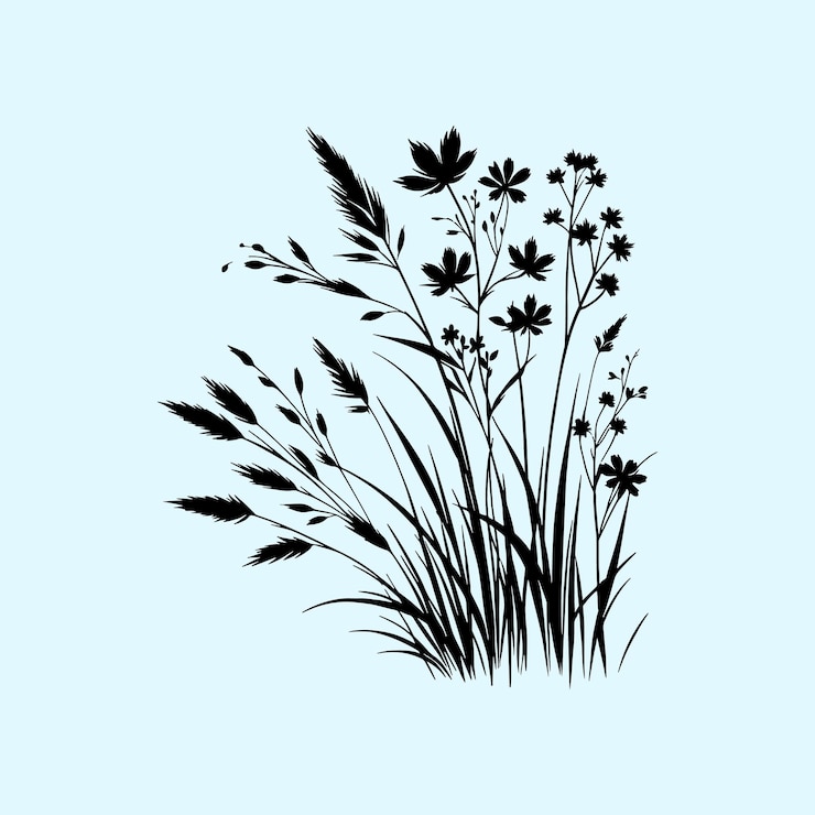 Vektör graceful grass flower and tree silhouette vector design