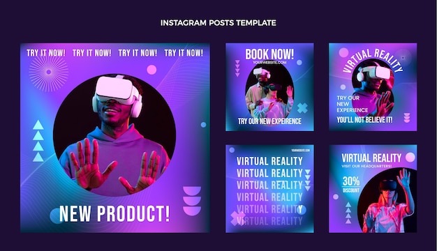 Gradient abstract fluid technology instagram posts collection