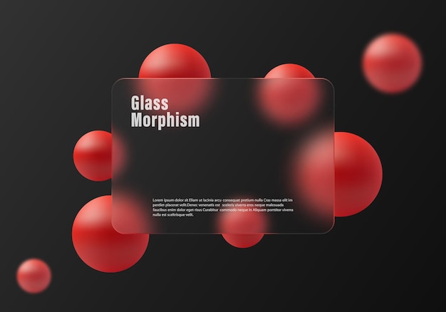 Gradient background graphite color with glass partition and floating red spheres