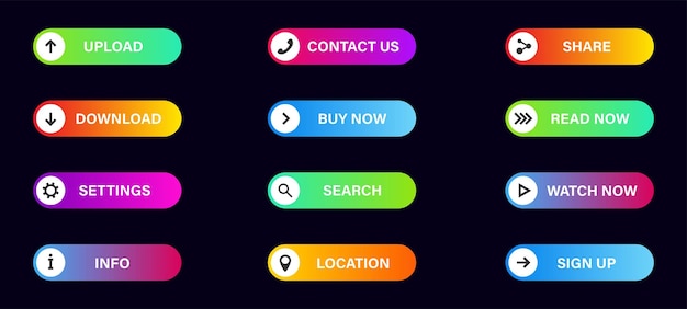 Gradient buttons for website or app interface Internet shop menu Big set of navigation buttons