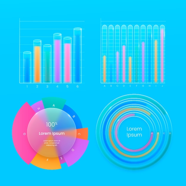 Gradient charts and graphs collection illustration