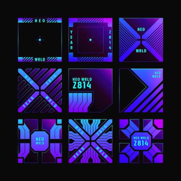 Gradient cyberpunk collection element set