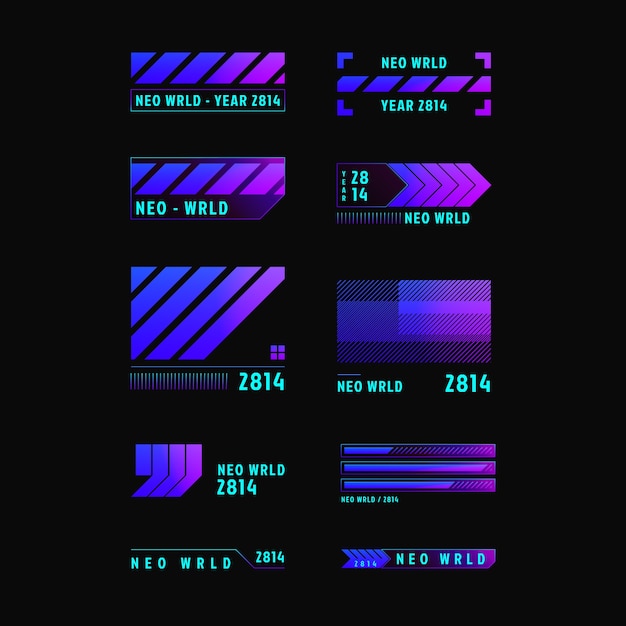 Gradient cyberpunk collection element set