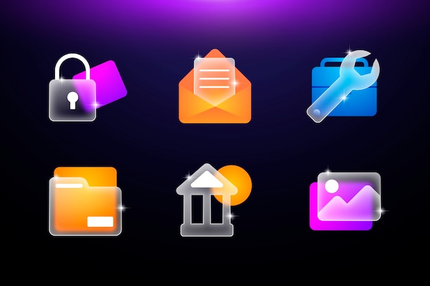 Gradient glassmotphism effect icons collection