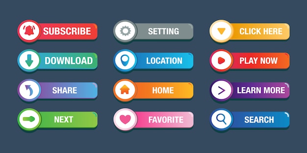 Gradient knap til web sociale medier app knap sæt samling