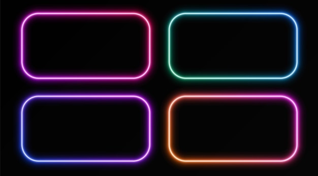 gradient neon frames rectangular borders colorful night banners isolated on black