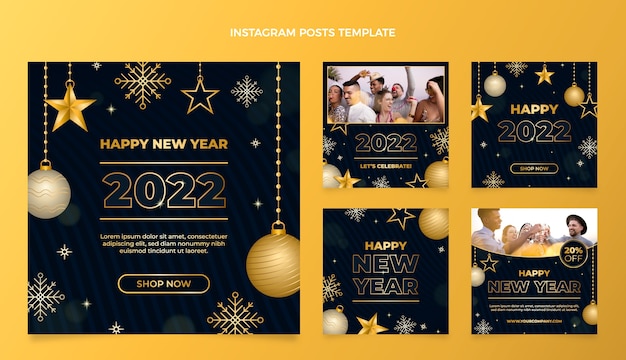 Gradient new year instagram posts collection