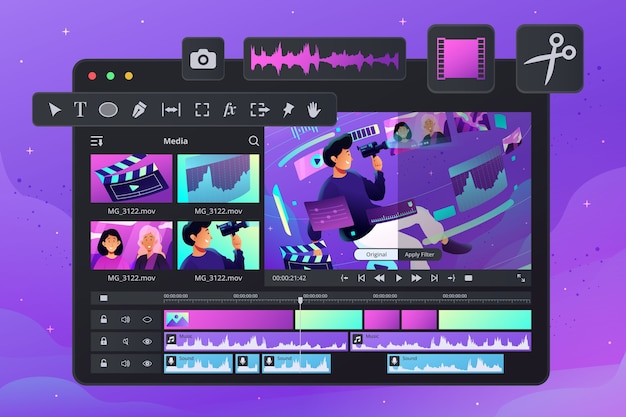 Gradient video editing software illustration