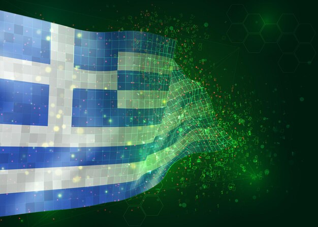 Grækenland, på vektor 3d-flag på grøn baggrund med polygoner og datatal