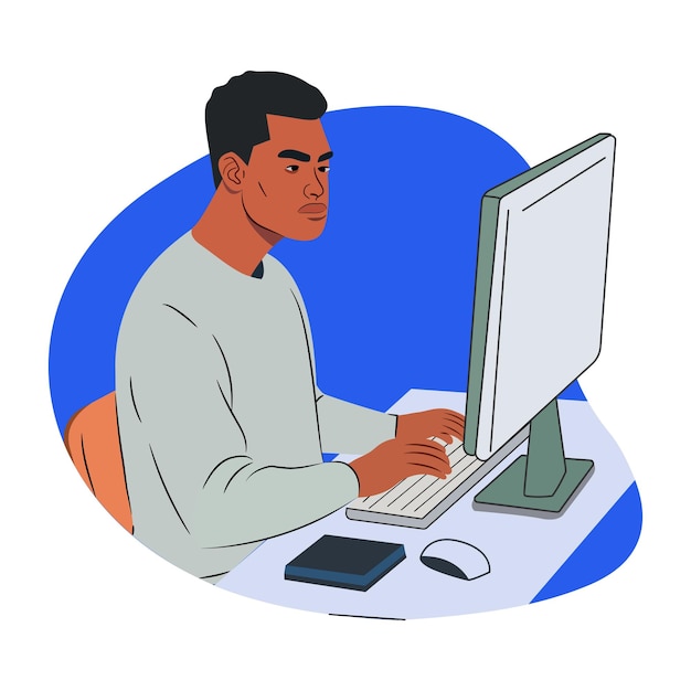 Grafisk designer arbejder på en computer - flad stil illustration