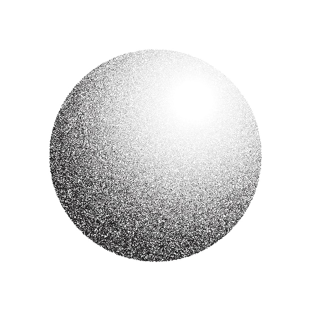 Grain circle gradient. Stippled round shape. Radial stochastic dotwork texture. Random grunge noise