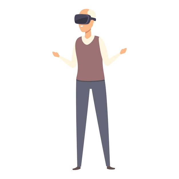 Grandpa use vr glasses icon cartoon vector Happy elder Mobile phone