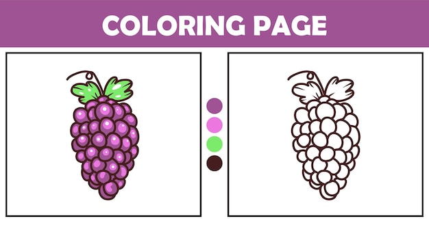 Grapes coloring page for kids vector illustration