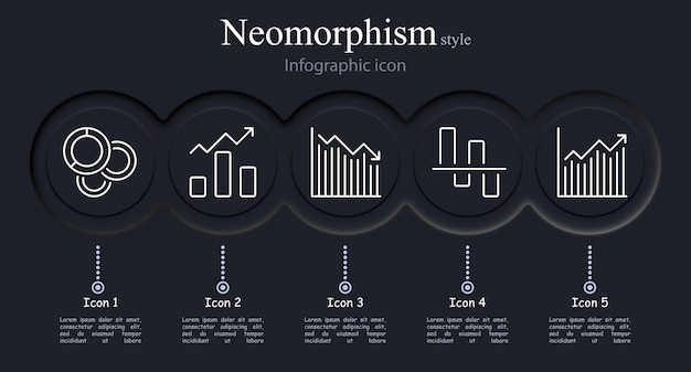 Graph icon set Pie chart rising prices falling values arrow Neomorphism style Vector line icon for business and advertising