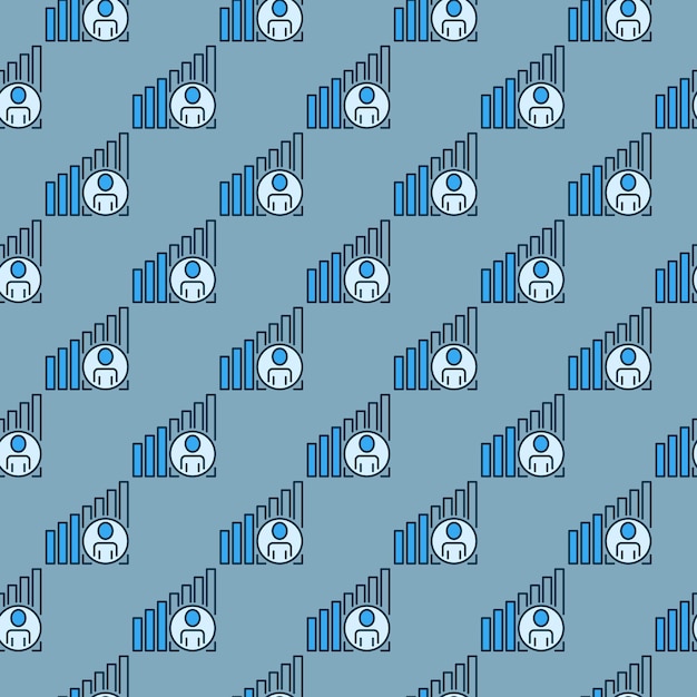 graph with man in circle vector concept blue seamless pattern in thin line style