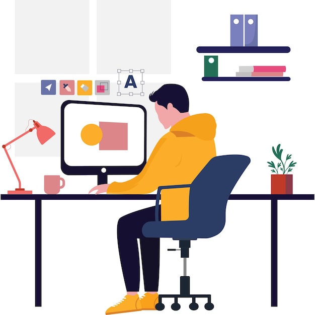 Graphic Designer working on computer Illustration