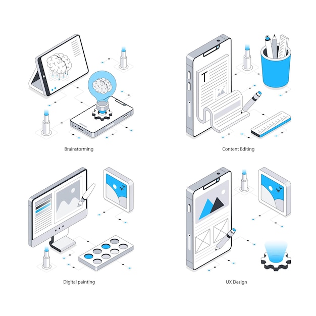 Graphic Designing vector Isometric Illustration Eps 10 File Set 12