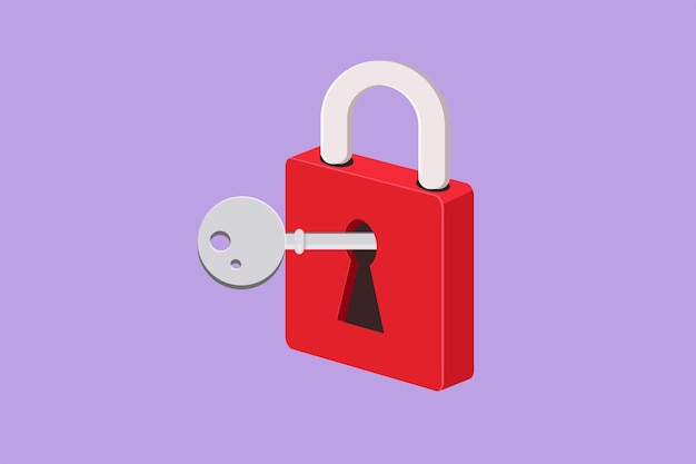 Graphic flat design drawing of key and lock logo Security padlock locked and unlocked Safety lock with key icon Success solution opportunity and safety concept Cartoon style vector illustration