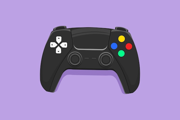 Graphic flat design drawing of stylized video games gaming controller logo icon symbol Computer game competition Gaming concept for fun game Joysticks isolated Cartoon style vector illustration
