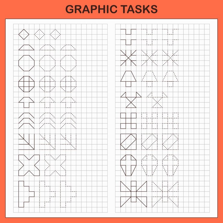 Vektor graphic tasks by cells educational games for kidsworksheets for practicing logic and motor skills