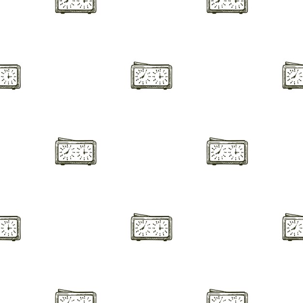 Graveret skak-ur, sømløst mønster, retro-ur til skakspil i håndtegnet stil. Skitse-tekstur til stof, wallpaper, tekstilprint, titel, indpakningspapir. Vektorillustration