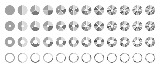 Gray Circle pie charts round diagram sections or steps