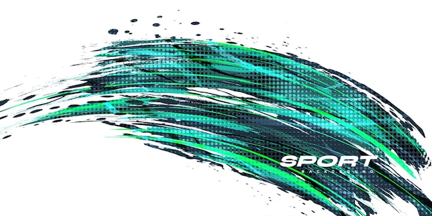 Green and Blue Brush Illustration with Halftone Effect Isolated on White Background Sport Background with Grunge Style Scratch and Texture Elements For Design