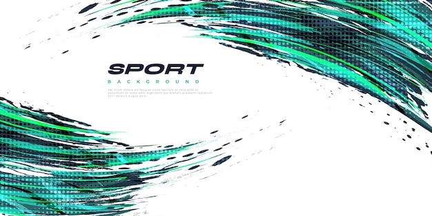 green and blue brush illustration with halftone effect isolated on white background sport background with grunge style scratch and texture elements for design