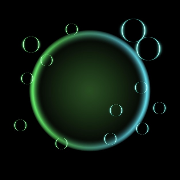 Green and cyan neon gradient effect A circular glowing design transitioning between bright green and cyan with translucent orbs ideal for futuristic abstract or naturalthemed visuals