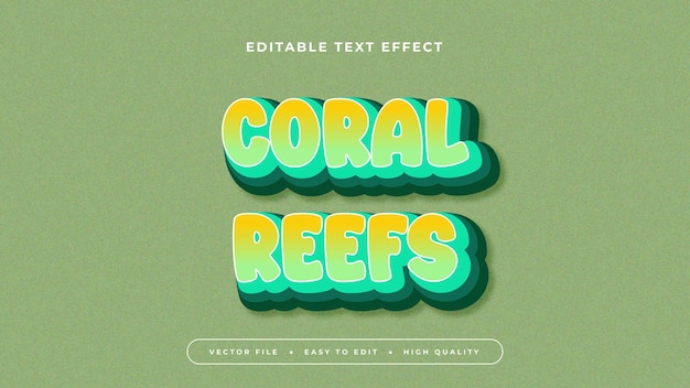 Green and orange coral reefs 3d editable text effect font style