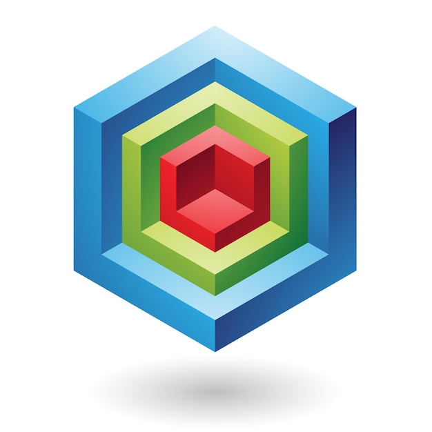 Green Blue and Red Abstract Embossed Hexagons Logo Icon
