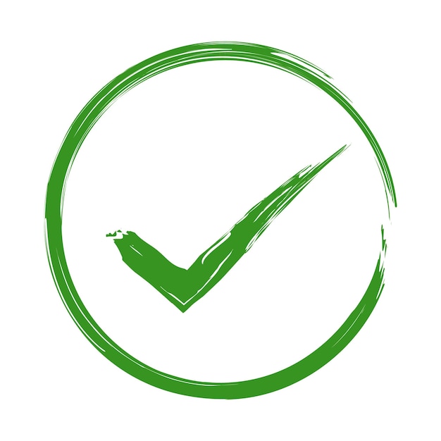 Green check mark icon Brush stroke approved symbol hand drawn tick sign in circle shape